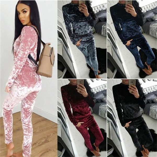 running sets spring autumn women tracksuit velvet hoodies + pants 2 pcs sport female velour fitness workout gym set suits, Black;blue